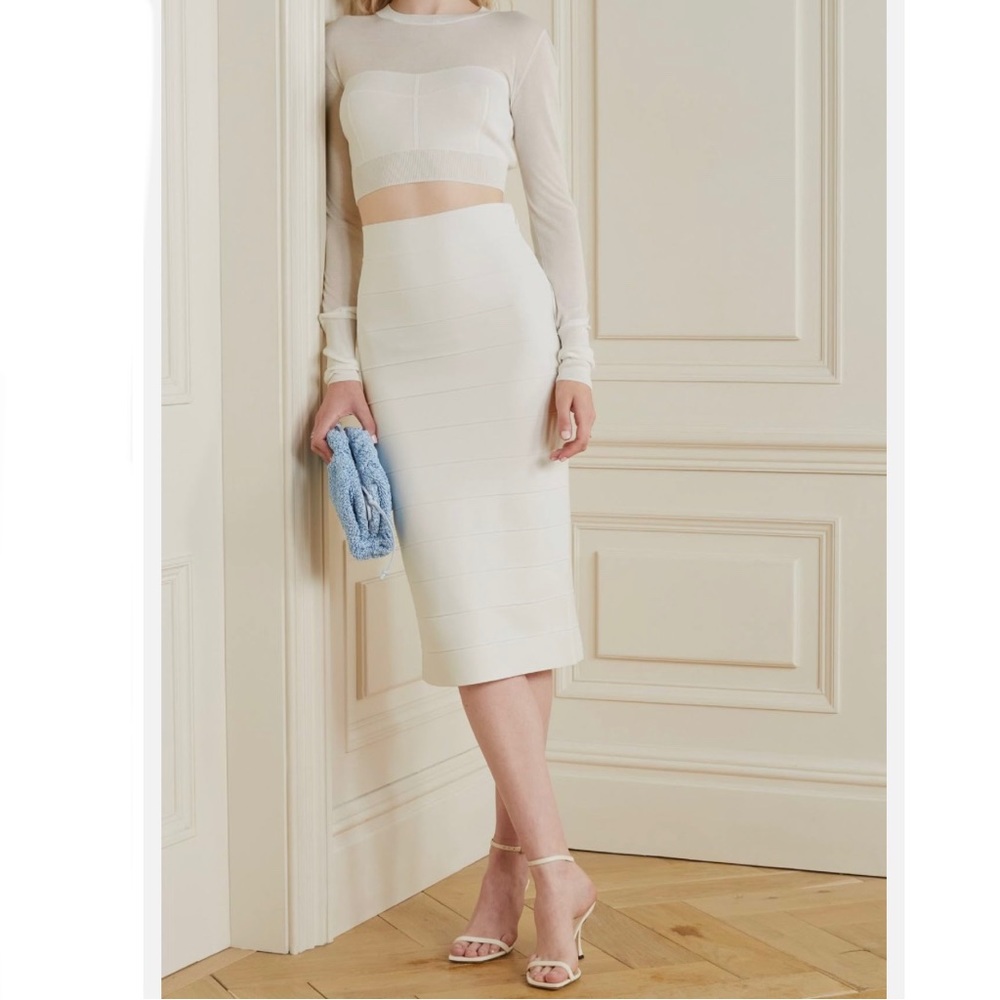 Herve Leger Cream Midi Skirt